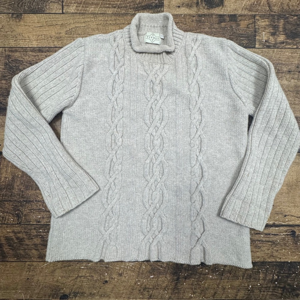 TIVOLI Womens Cable‎ Knit Turtleneck Sweater roll neck LambsWool Size L READ